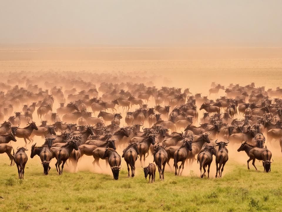 Wildebeest migration across the savanna