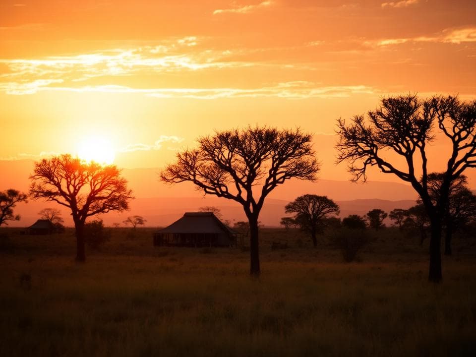 Golden sunset over the Tanzanian savanna